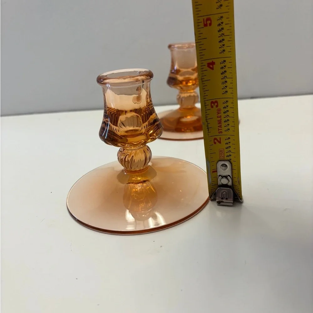 Vintage Heisey Glass Co Flamingo Pink Candle Holders